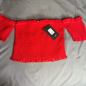 Red fashion nova cropped off the shoulder shirt!!
